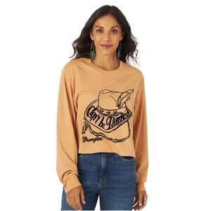 WRANGLER burnout velvet graphic long sleeve cropped cowgirl western rodeo tee S